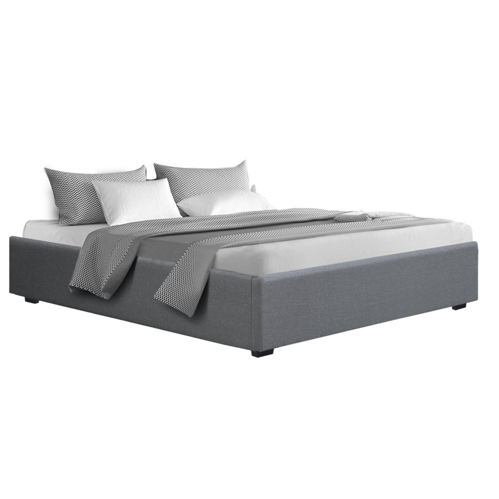 Bed Frame King Size Gas Lift Base With Storage Platform Grey Fabric