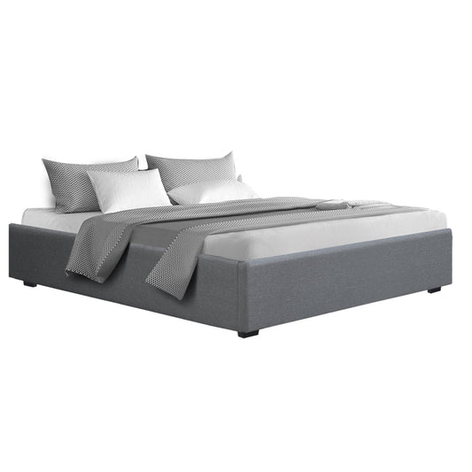 Bed Frame King Size Gas Lift Base With Storage Platform Grey Fabric