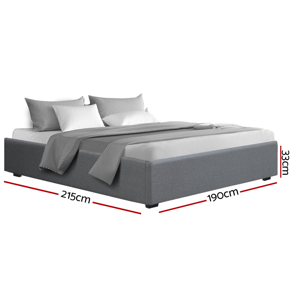 Bed Frame King Size Gas Lift Base With Storage Platform Grey Fabric