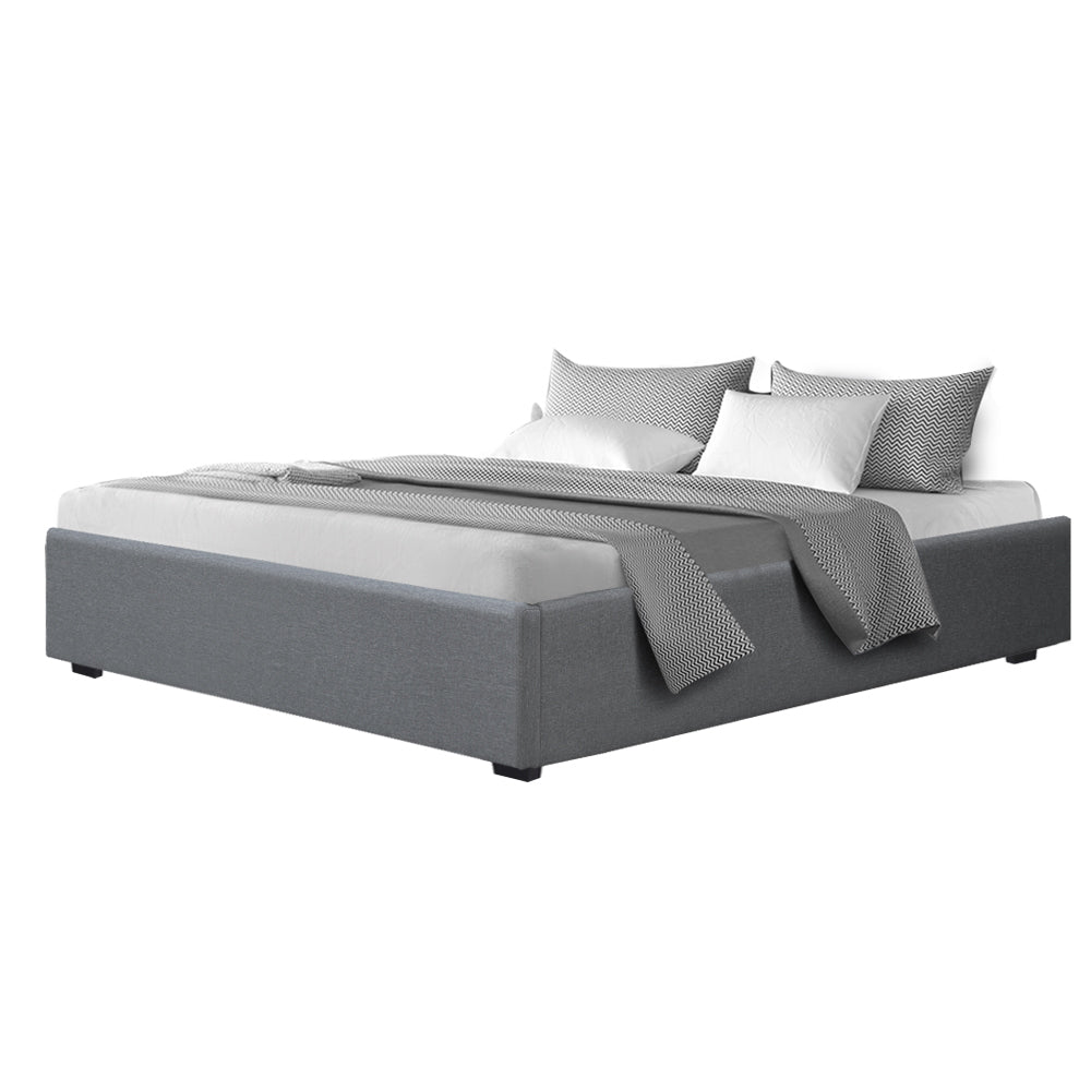 Bed Frame King Size Gas Lift Base With Storage Platform Grey Fabric