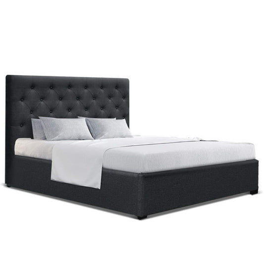 Bed Frame Double Size Gas Lift Base With Storage Charcoal Fabric