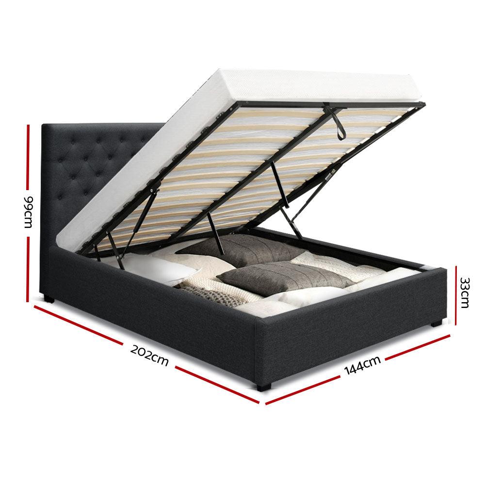 Bed Frame Double Size Gas Lift Base With Storage Charcoal Fabric