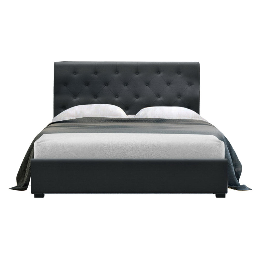 Bed Frame Double Size Gas Lift Base With Storage Charcoal Fabric