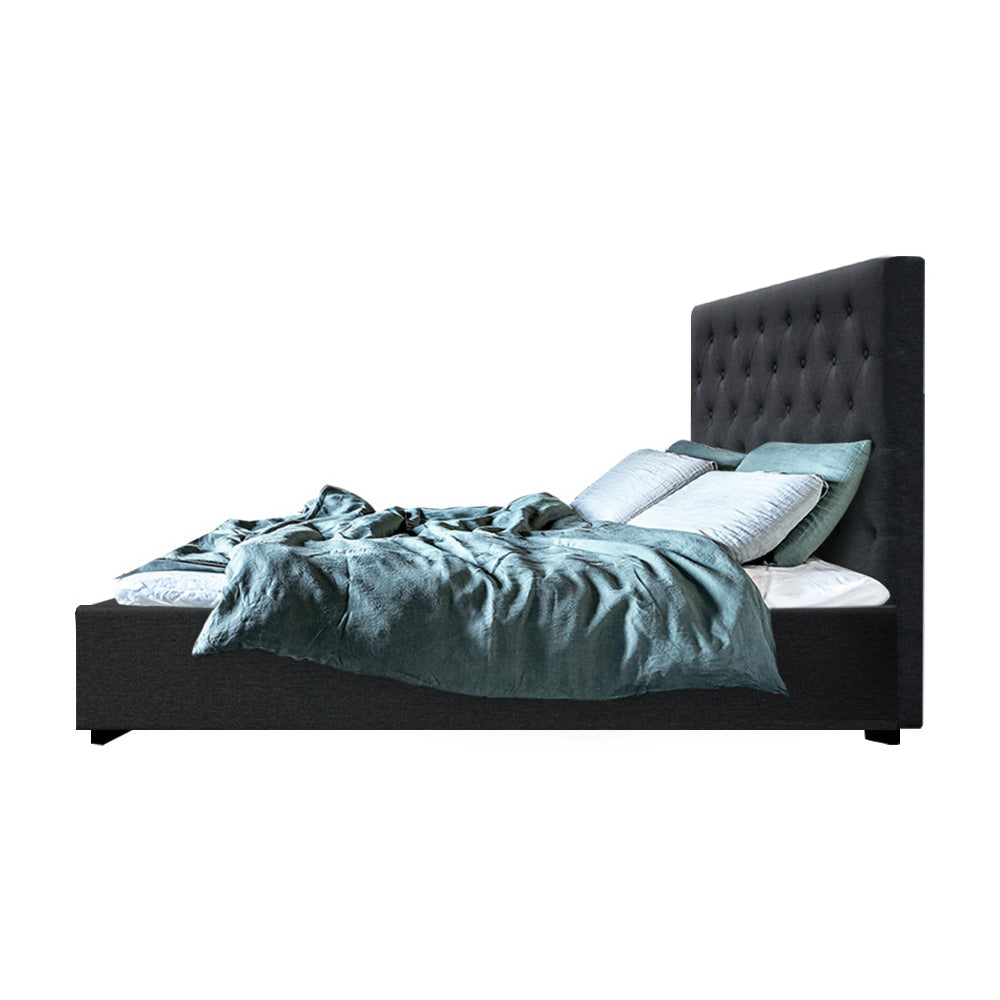Bed Frame Double Size Gas Lift Base With Storage Charcoal Fabric
