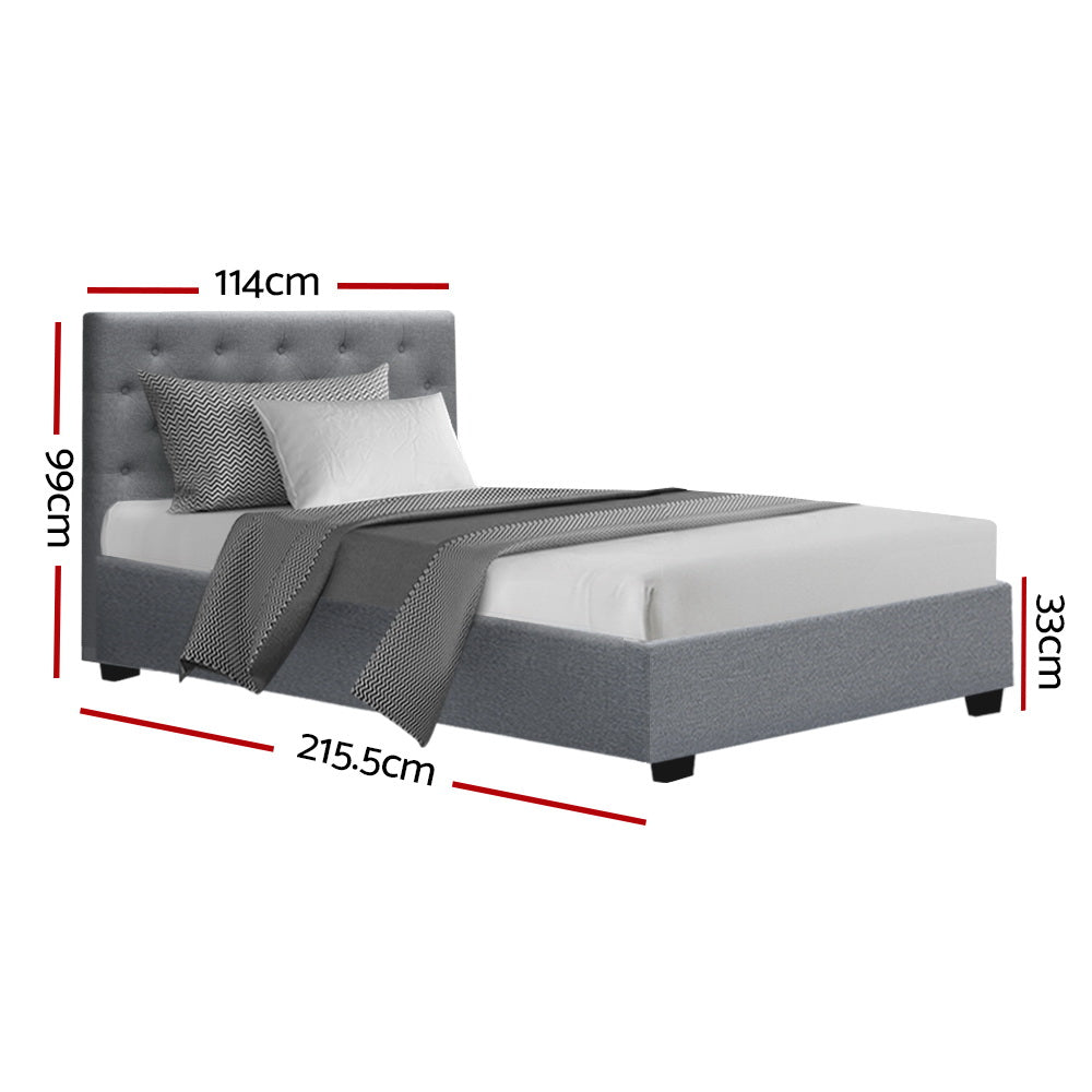 Bed Frame Fabric Gas Lift Storage - Grey King Single