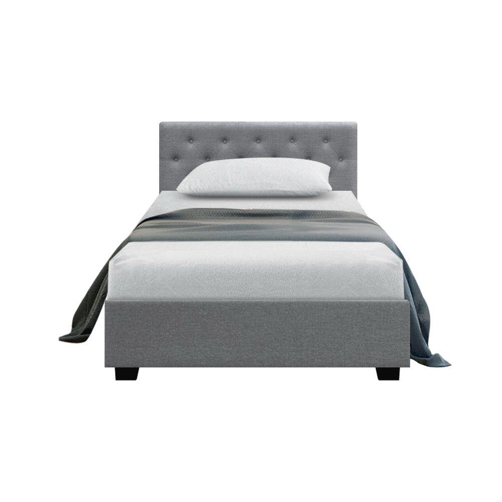 Bed Frame Fabric Gas Lift Storage - Grey King Single