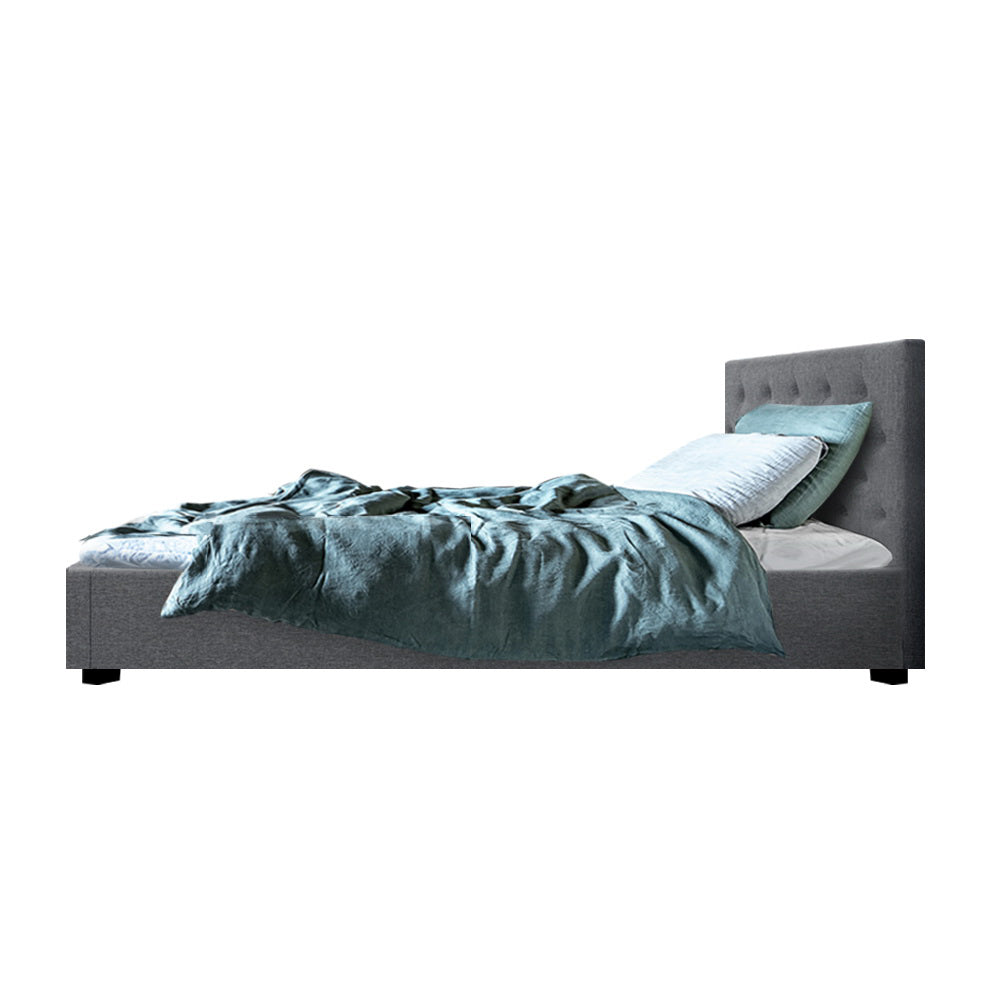 Bed Frame Fabric Gas Lift Storage - Grey King Single