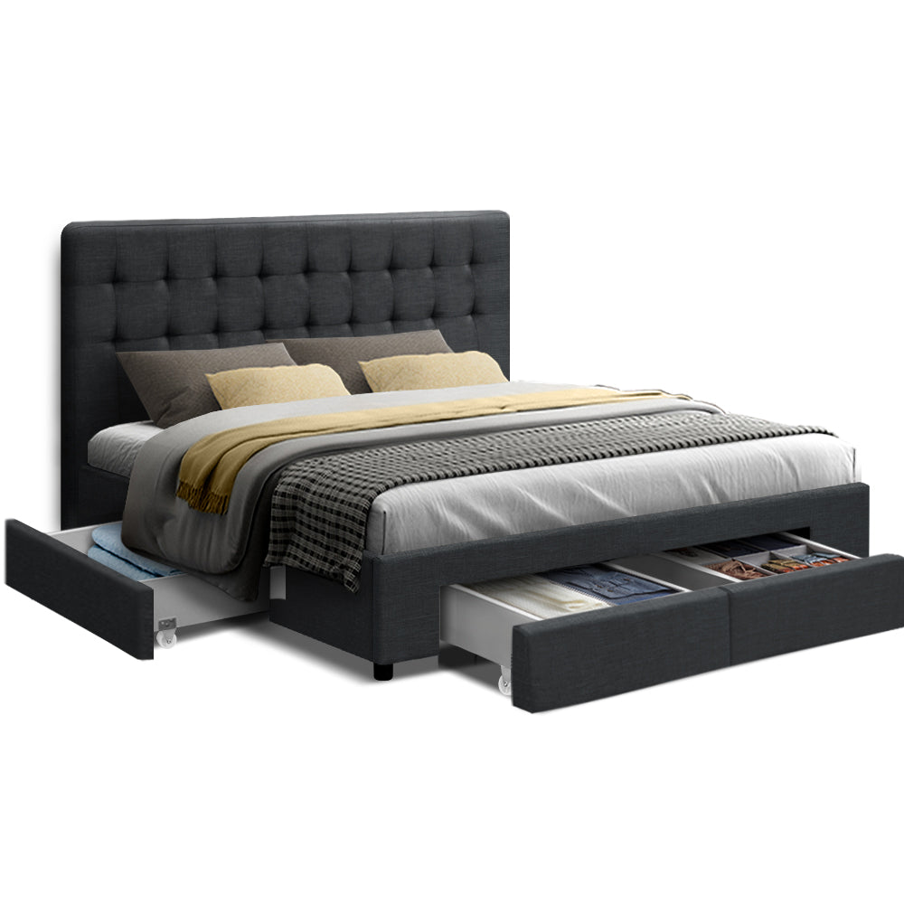 Bed Frame Fabric Storage Drawers - Charcoal Double