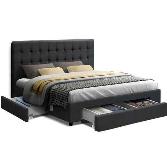Bed Frame Fabric Storage Drawers - Charcoal Double