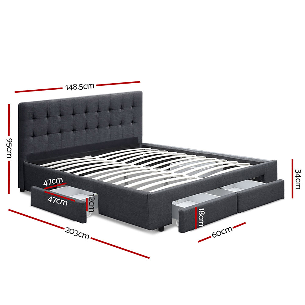 Bed Frame Fabric Storage Drawers - Charcoal Double