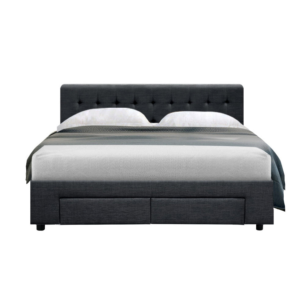 Bed Frame Fabric Storage Drawers - Charcoal Double
