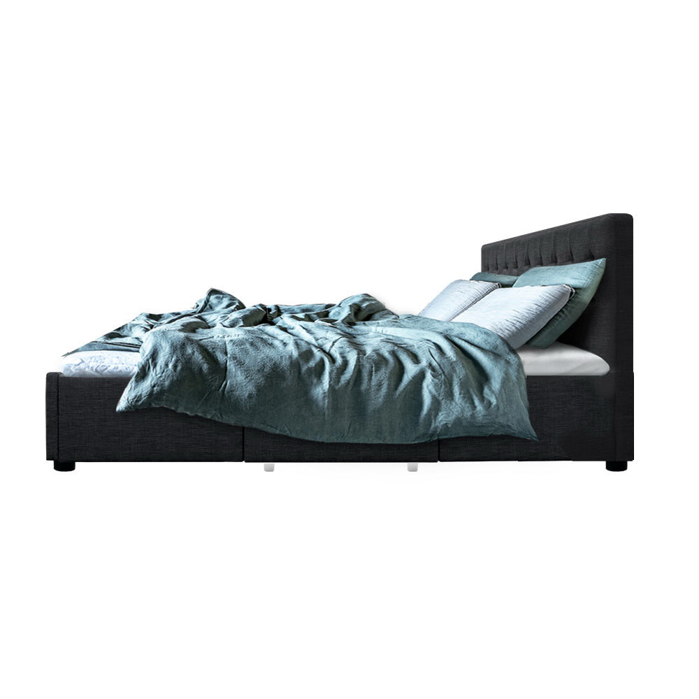 Bed Frame Fabric Storage Drawers - Charcoal Double