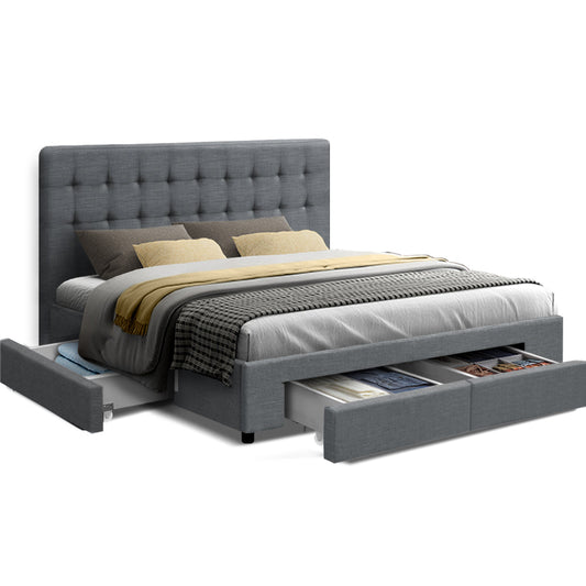 Bed Frame Fabric Storage Drawers - Grey King