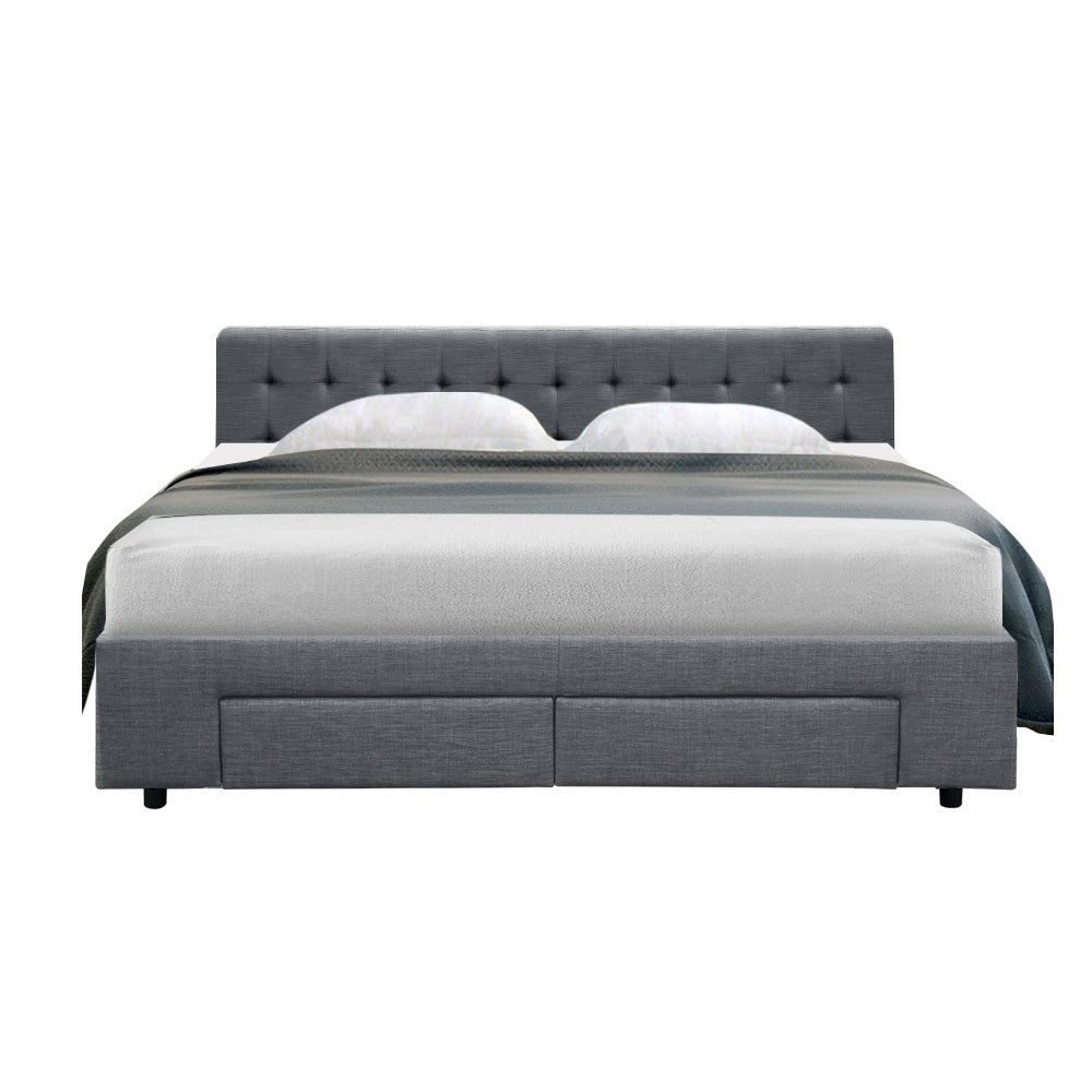 Bed Frame Fabric Storage Drawers - Grey King