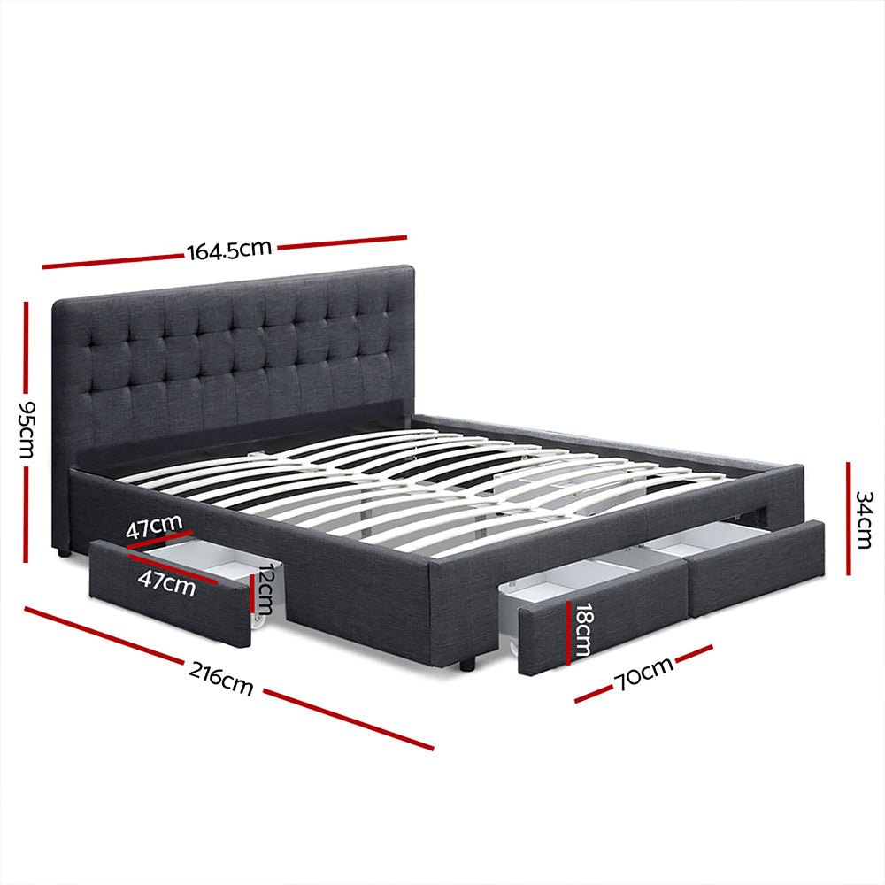 Bed Frame Fabric Storage Drawers - Charcoal Queen