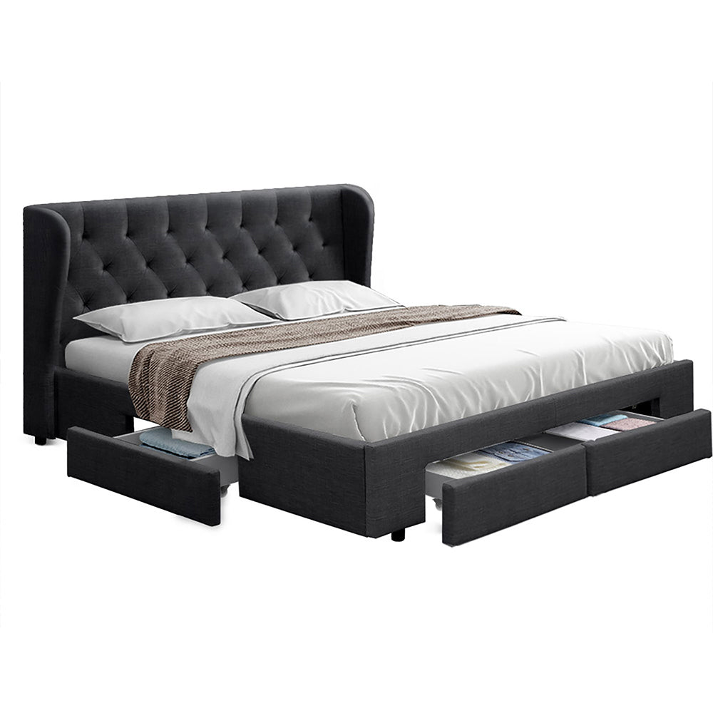 Bed Frame Storage Drawers Fabric - Charcoal King