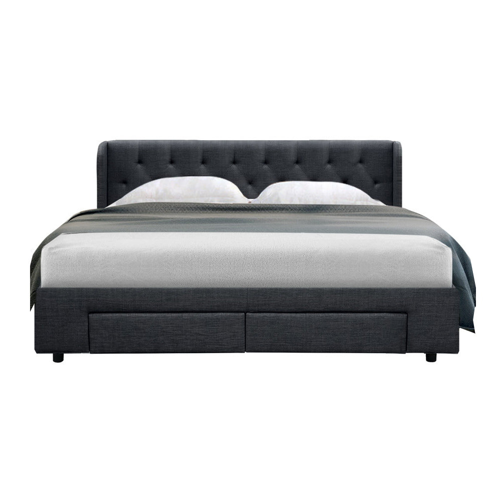 Bed Frame Storage Drawers Fabric - Charcoal King