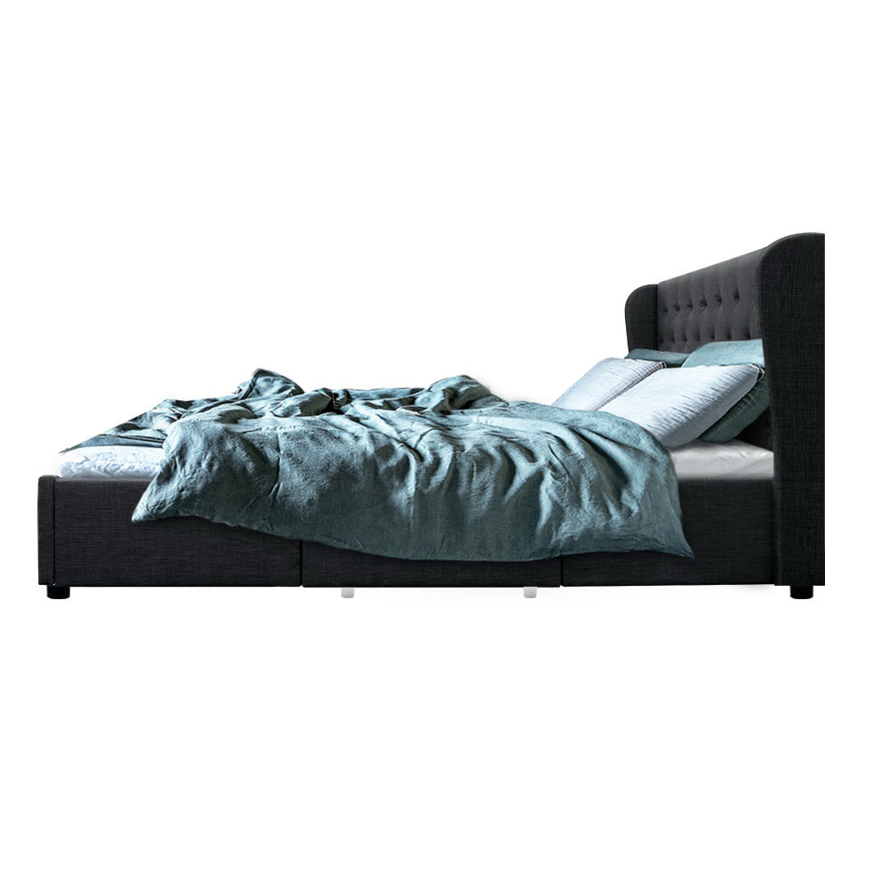 Bed Frame Storage Drawers Fabric - Charcoal King