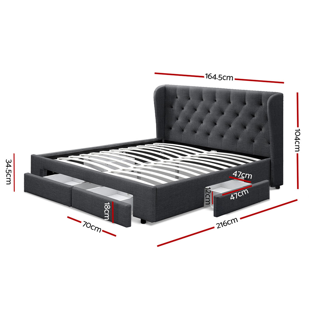 Bed Frame Storage Drawers Fabric - Charcoal Queen