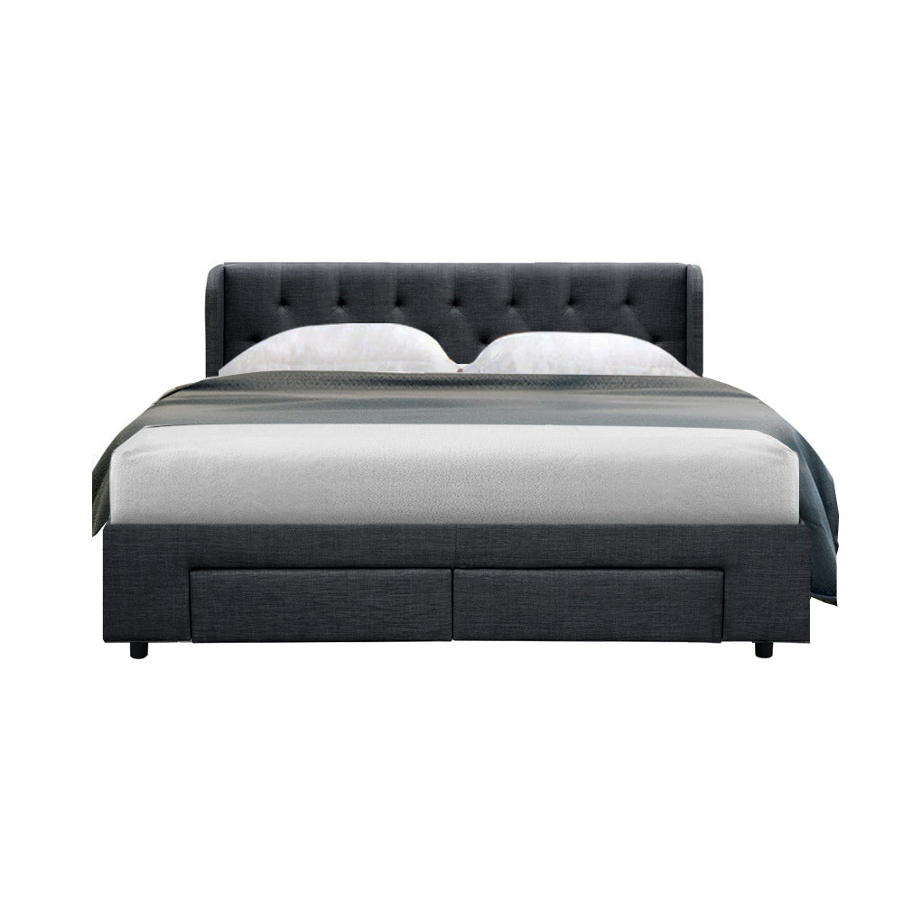 Bed Frame Storage Drawers Fabric - Charcoal Queen