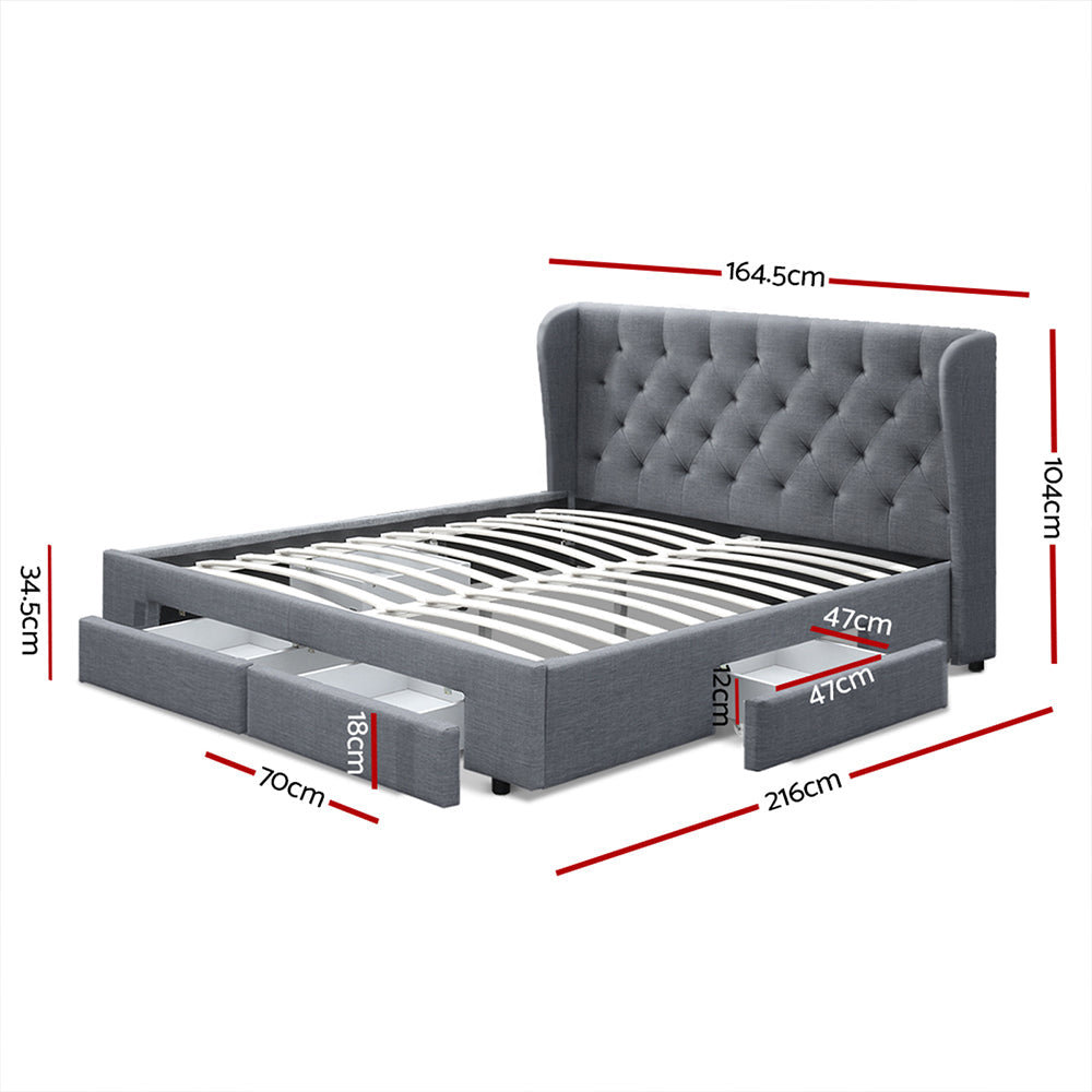 Bed Frame Queen Size Base With Storage Drawers Charcoal Fabric Mila Collection