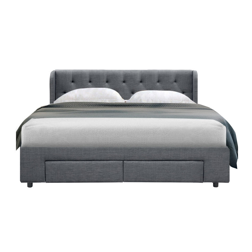 Bed Frame Queen Size Base With Storage Drawers Charcoal Fabric Mila Collection