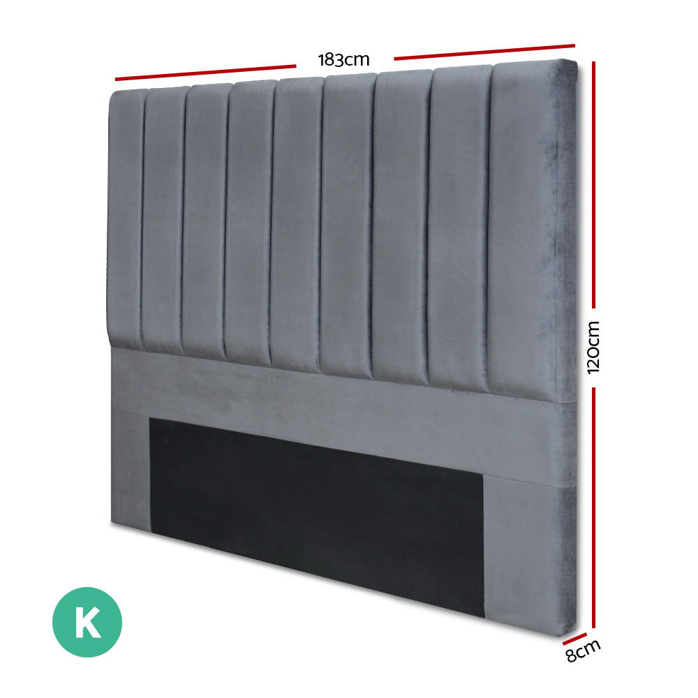 Bed Head Headboard King Size Bedhead Velvet Grey
