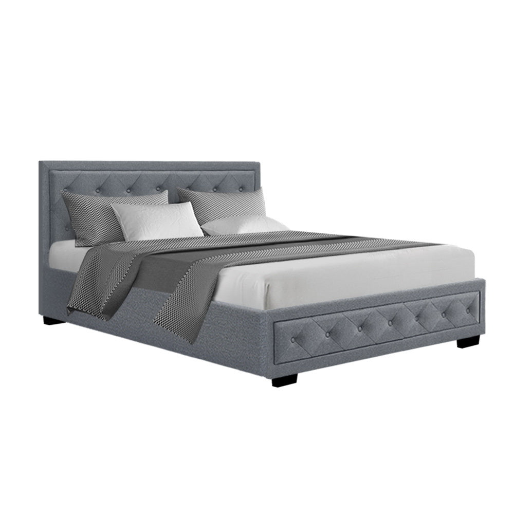 Bed Frame Fabric Gas Lift Storage - Grey Double
