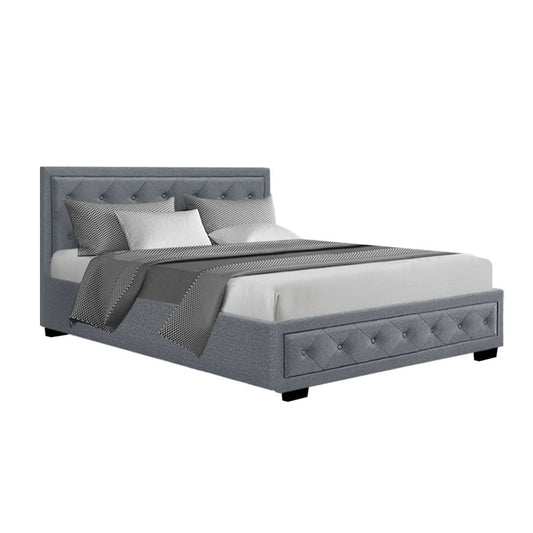 Bed Frame Fabric Gas Lift Storage - Grey Double