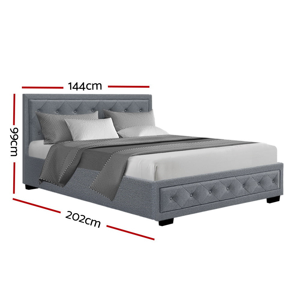 Bed Frame Fabric Gas Lift Storage - Grey Double