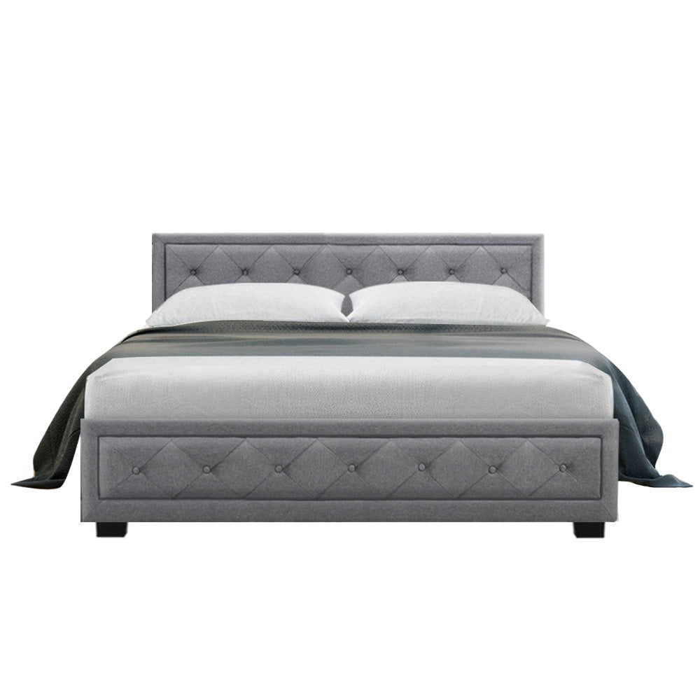 Bed Frame Fabric Gas Lift Storage - Grey Double