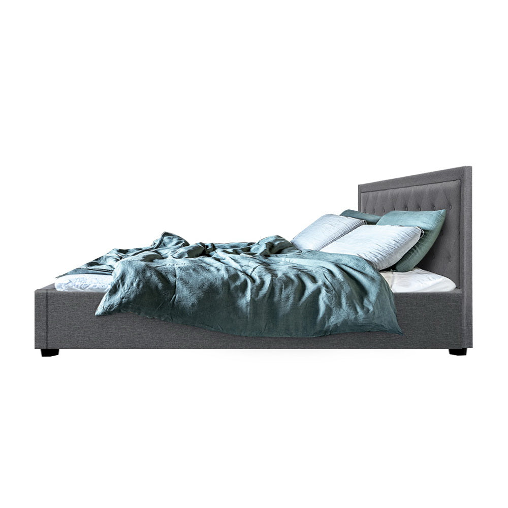Bed Frame Fabric Gas Lift Storage - Grey Double