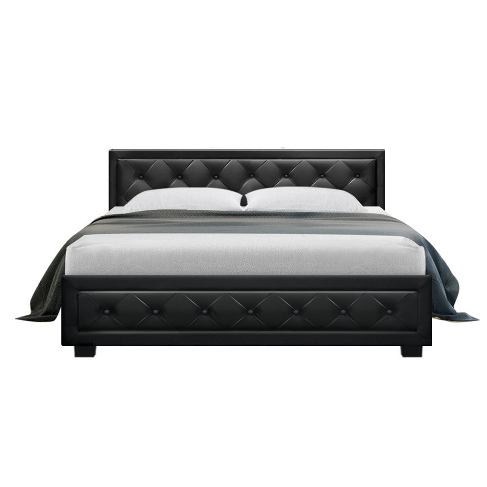 Bed Frame PU Leather Gas Lift Storage - Black Queen