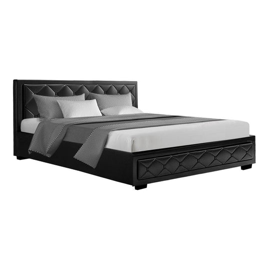 Bed Frame PU Leather Gas Lift Storage - Black King