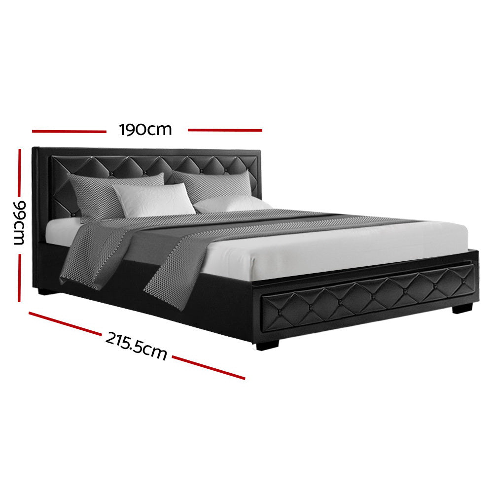 Bed Frame PU Leather Gas Lift Storage - Black King