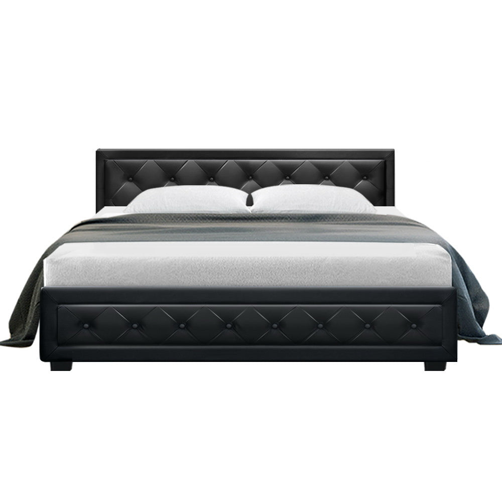 Bed Frame PU Leather Gas Lift Storage - Black King