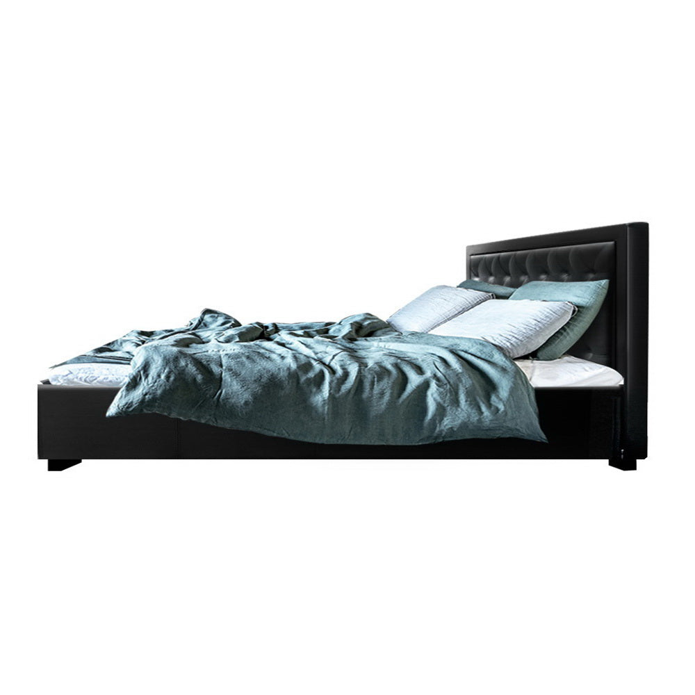 Bed Frame PU Leather Gas Lift Storage - Black King