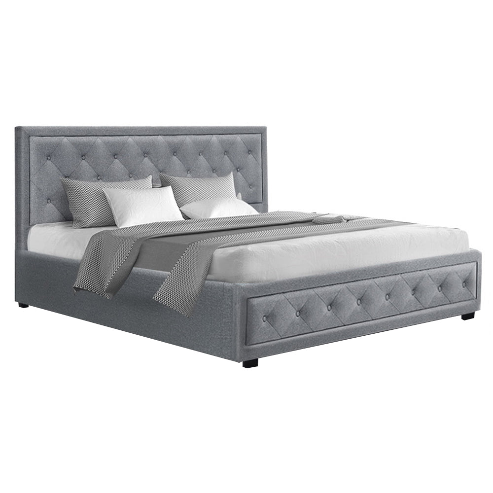 Bed Frame Fabric Gas Lift Storage - Grey King