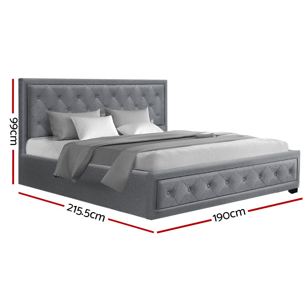 Bed Frame Fabric Gas Lift Storage - Grey King