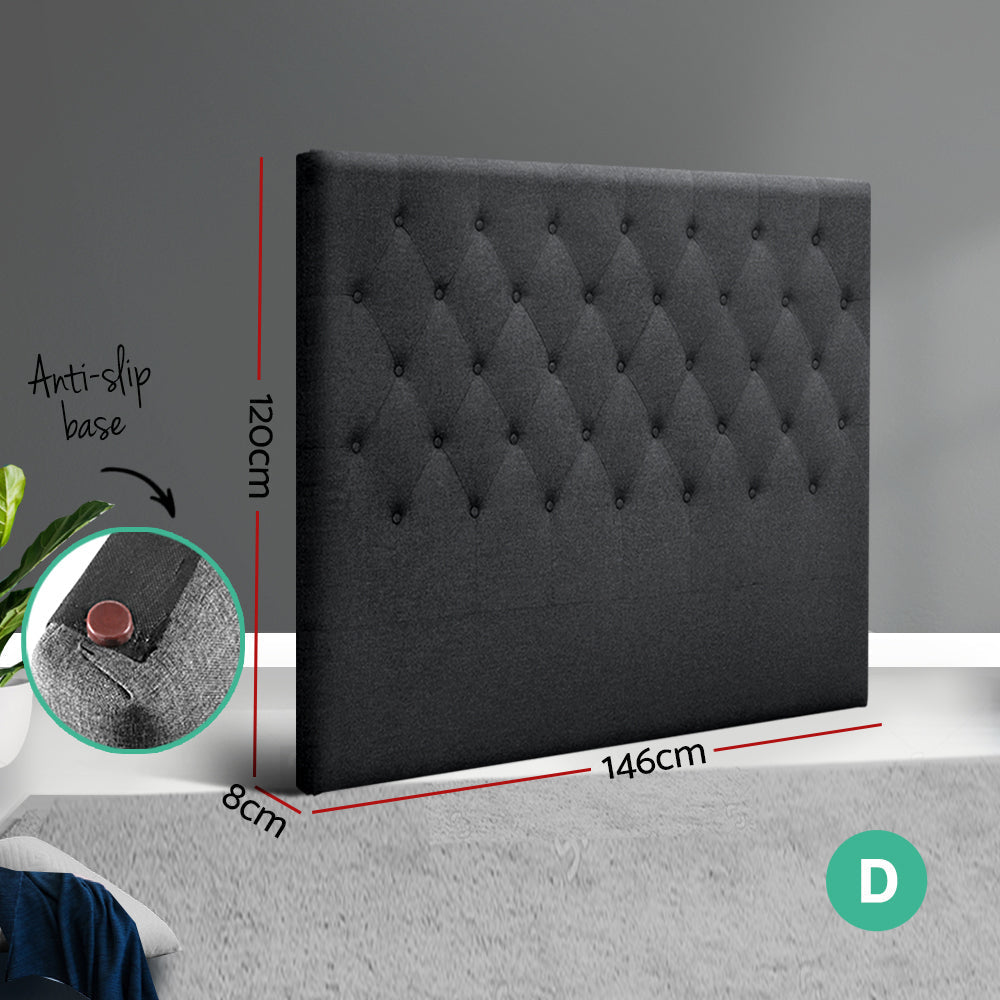 Double Size Bed Head Headboard Bedhead Fabric Frame Base Charcoal