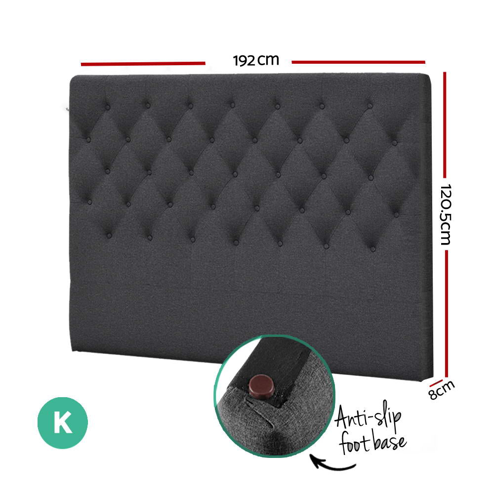 King Size Bed Head Headboard Bedhead Fabric Frame Base Charcoal