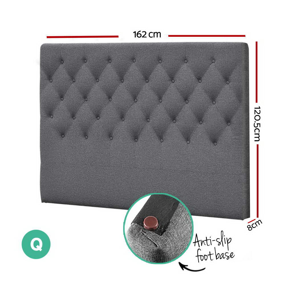 Bed Head Headboard Queen Bedhead Fabric Frame Base Grey