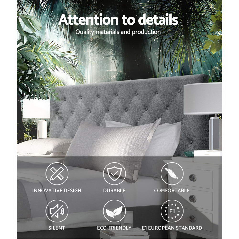 Bed Head Headboard Queen Bedhead Fabric Frame Base Grey
