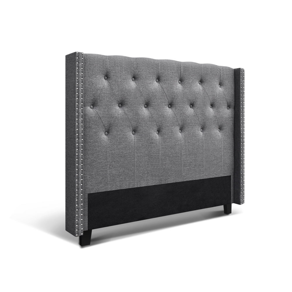 Bed Head Headboard Queen Size Bedhead Fabric Frame Base Grey