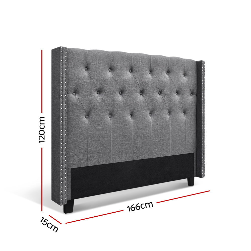 Bed Head Headboard Queen Size Bedhead Fabric Frame Base Grey