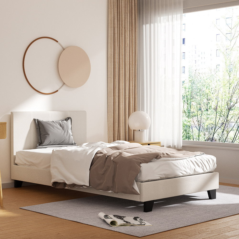 Bed Frame King Single Size Boucle Fabric Mattress Base Platform Wooden