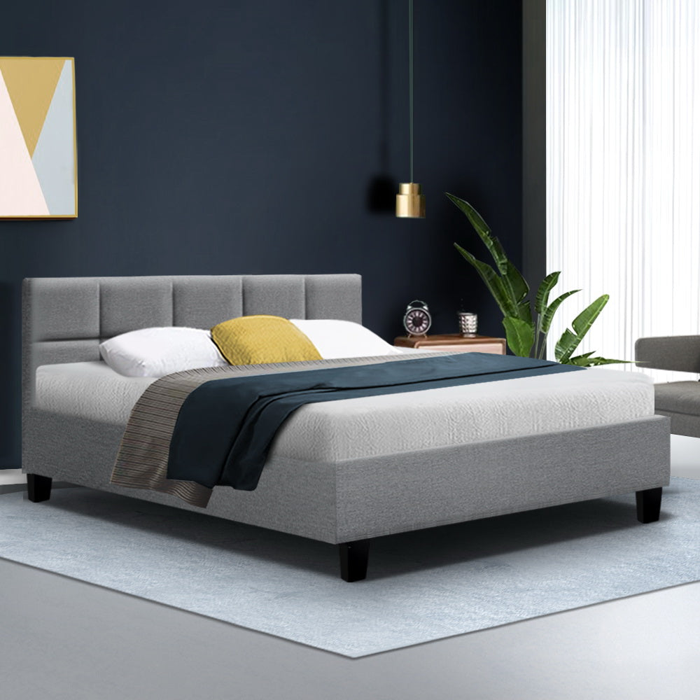 Bed Frame Queen Size Grey Fabric
