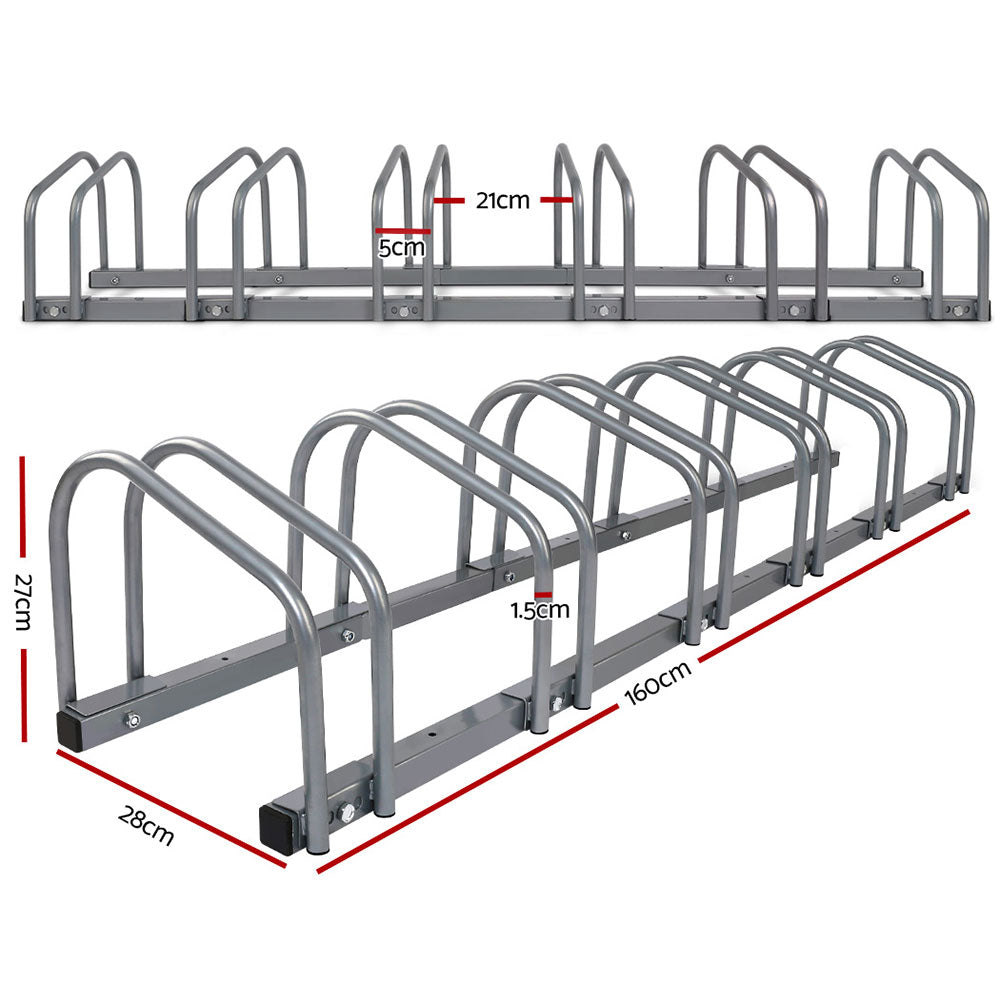 Bicycle Cycling Stand Floor Storage Silver - Fits 6 Bikes