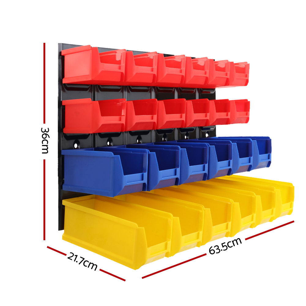 Garage Wall Mounted Rack Storage Tools Organiser Work Bench - 24 Bins