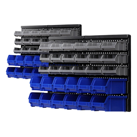 Wall Mounted Storage Bin Rack Tool Garage Organiser - 60 Bins